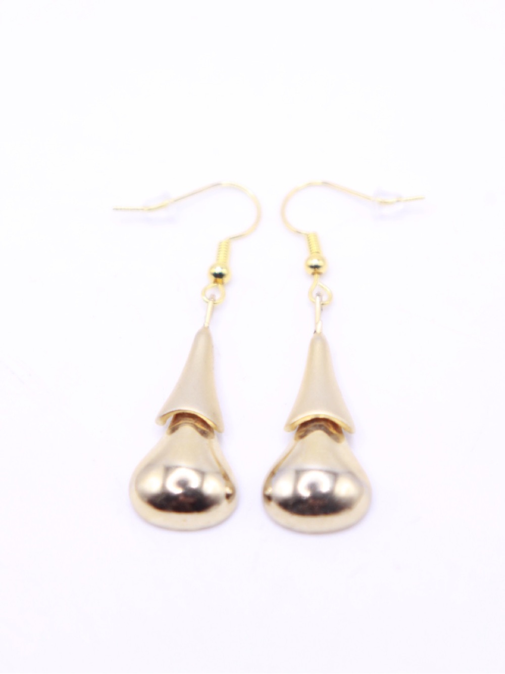 New Gold Drop Teardrop Earrings hypoallergenic hooks matte and shiny gold tone